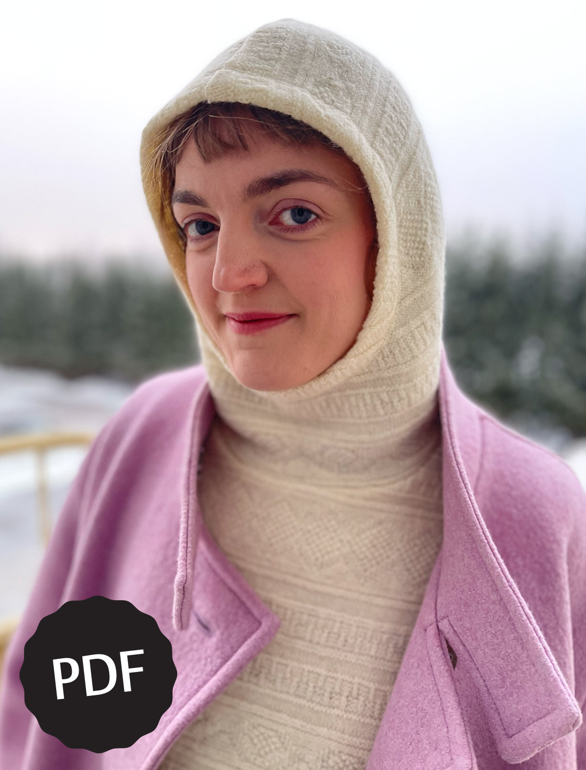 ARCTIC WINTER neckwarmer with turtleneck collar or hood, e-pattern